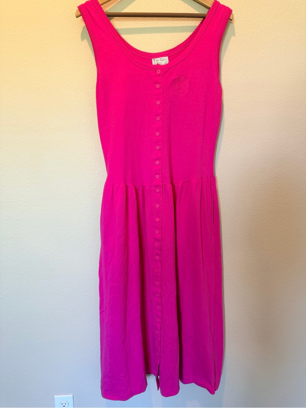 Pierre Cardin Hot Pink Button Front Midi Dress Size M #0285